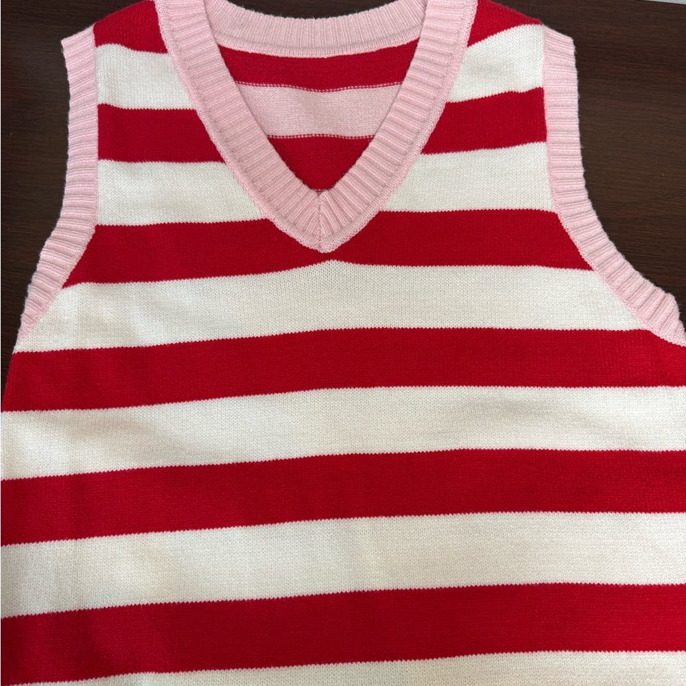 Red and White Striped Sleeveless Top